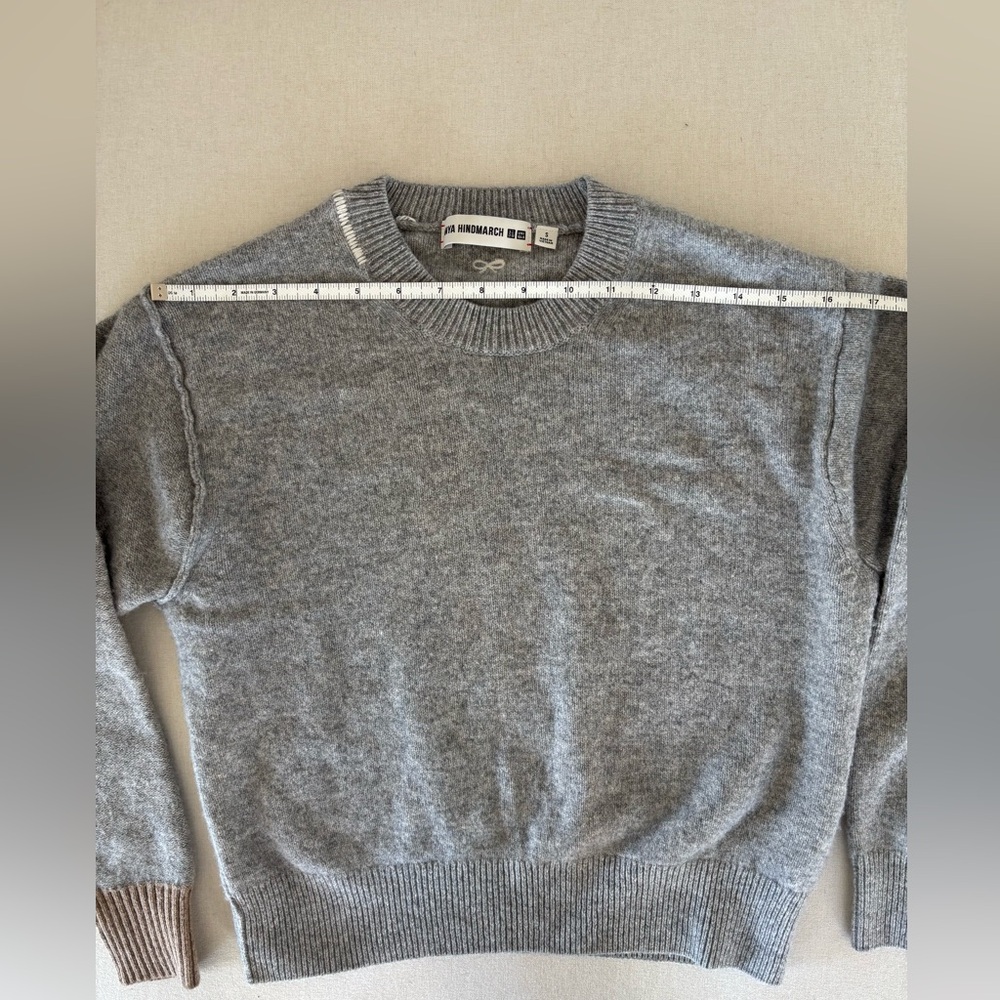 Uniqlo x Anya Hindmarch wool grey sweater 👁️ eye motif S small crew neck - Picture 6 of 10